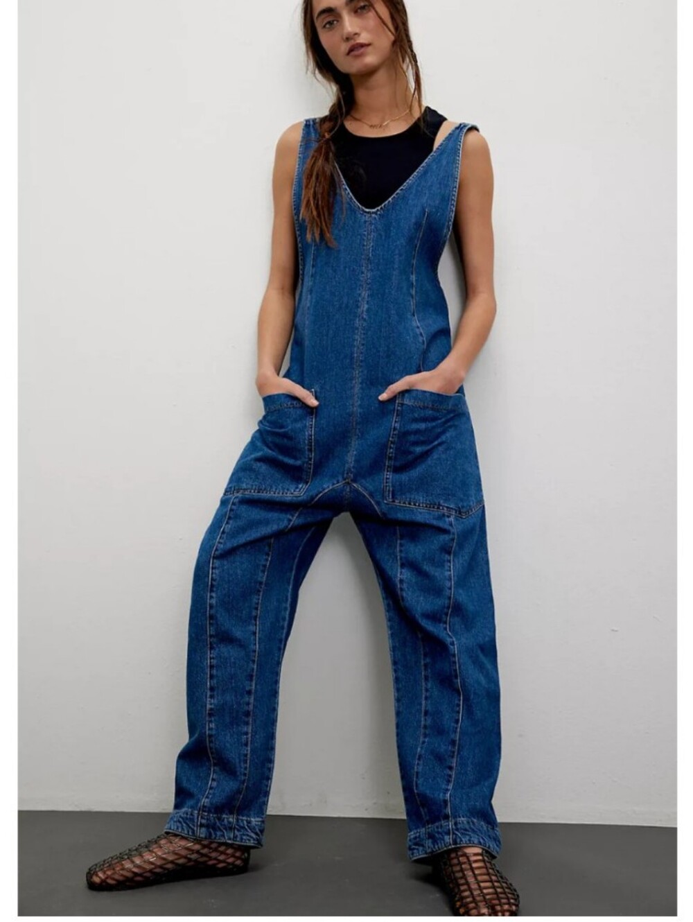 FREE PEOPLE we the free high roller denim jumpsuit - size medium